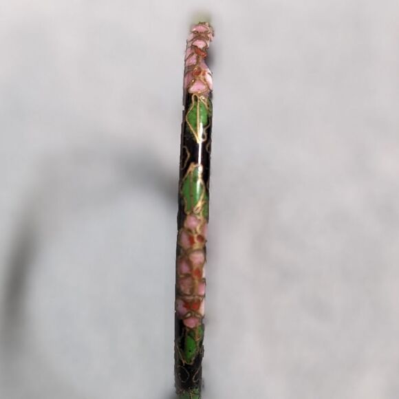 Vintage 1970's Black & Pink Chinese Cloisonne Enamel Floral Bangle Bracelet - Picture 7 of 13